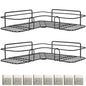 2Pcs Corner Shower Caddy Shelves Wall Mounted Basket Rack Bathroom Shampoo Holder Storage Organizer W/ 8Pcs Adhesive Hooks For Toilet Dorm Kitchen