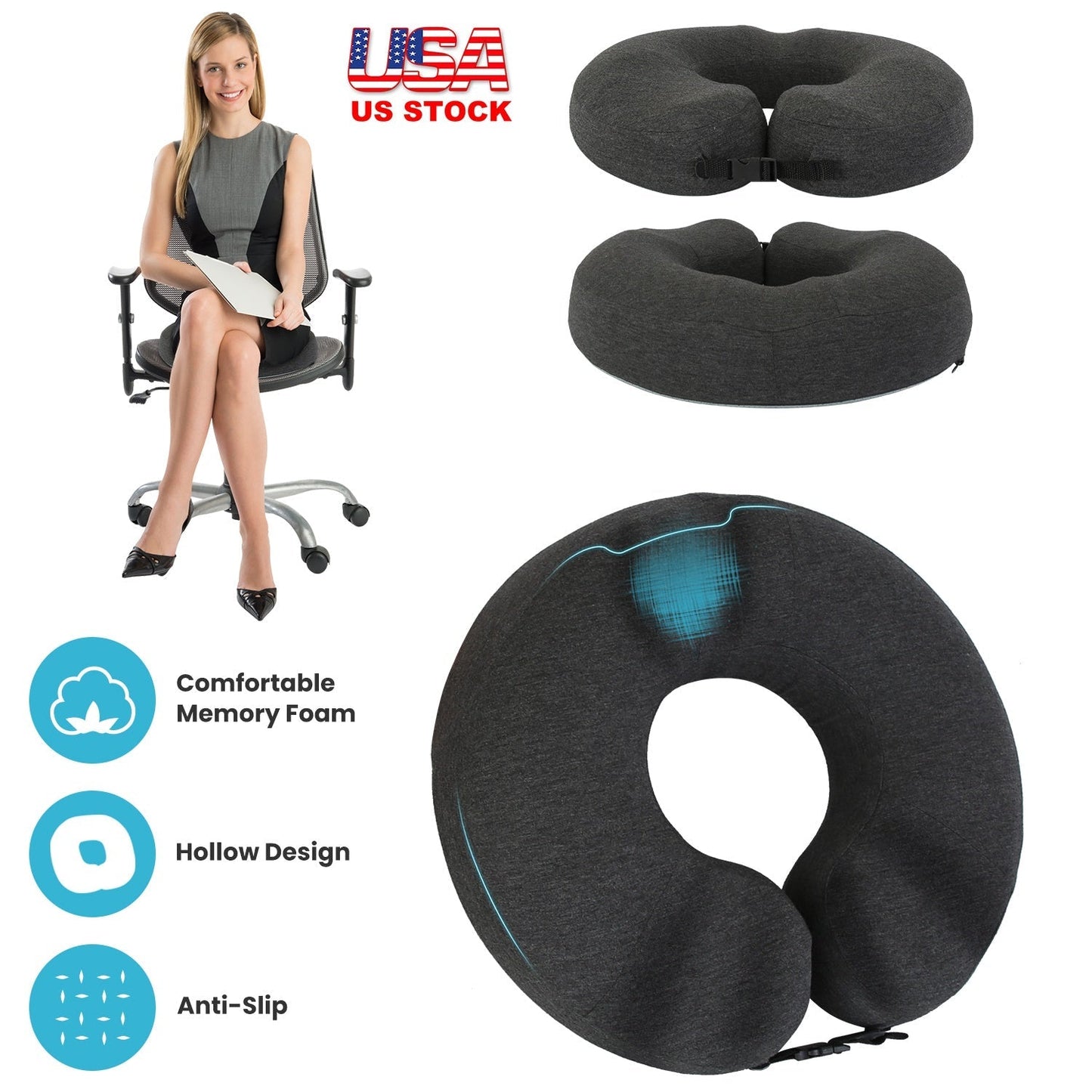Donut Pillow Seat Cushion Memory Foam Donut Chair Cushions ErgonomicÊSeat Cushion Pad for Coccyx Prostate Sciatica Pelvic Floor Pressure Sores Office