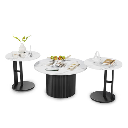 Coffee Table Set of 3 with Faux Marble Top and Metal Legs