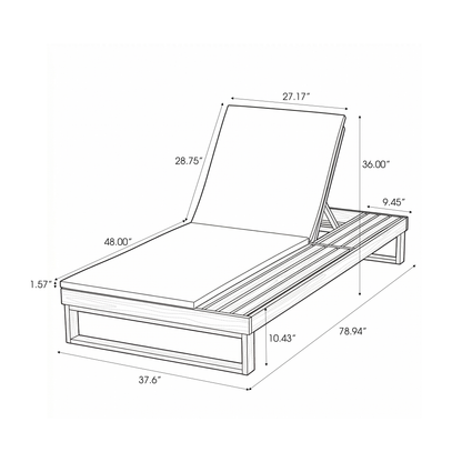 Black Acacia Wood Chaise Lounge with Leaf Coconut Cushion