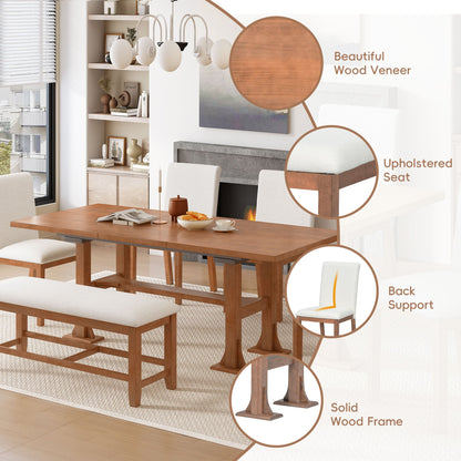 TOPMAX Farmhouse 76inch 6-Piece Extendable Dining Table Set
