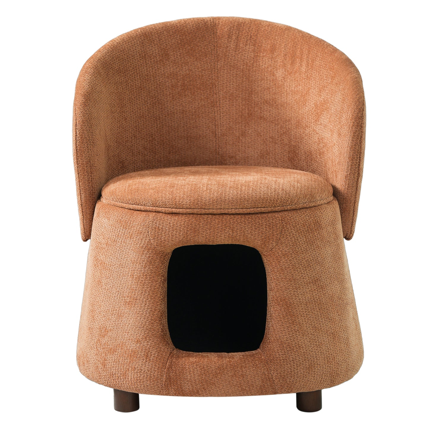 Orange Pet Friendly Chair with Hidden Pet Nook, Convertible Stool, and Storage Seat