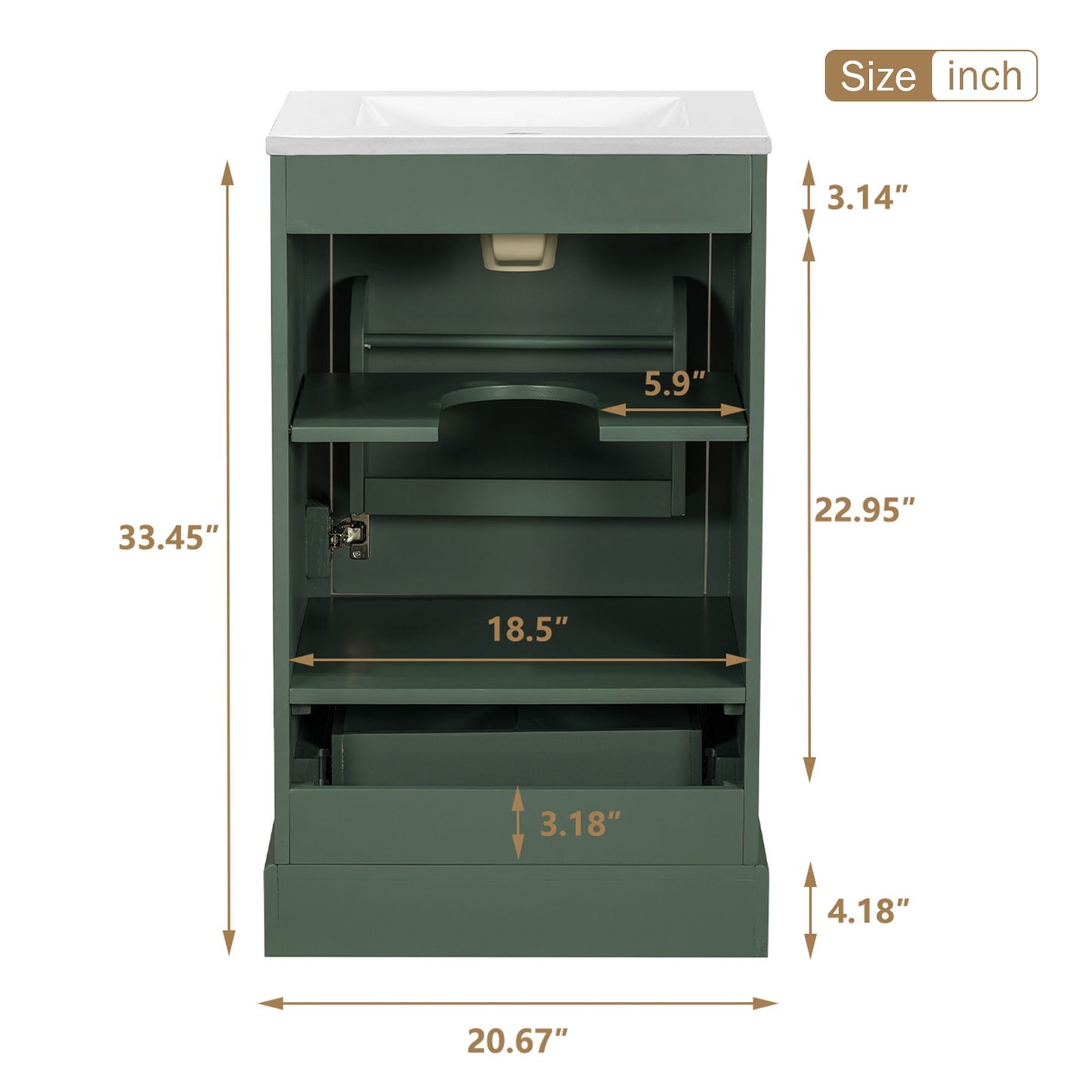 Bathroom Vanity With Sink, Soft Close Door, Adjustable U-Shaped Shelf