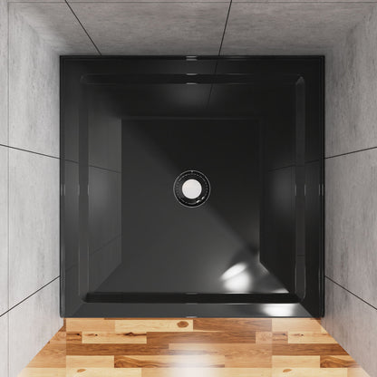 Shower Base, Anti Slip Center Drain Single Threshold - Black