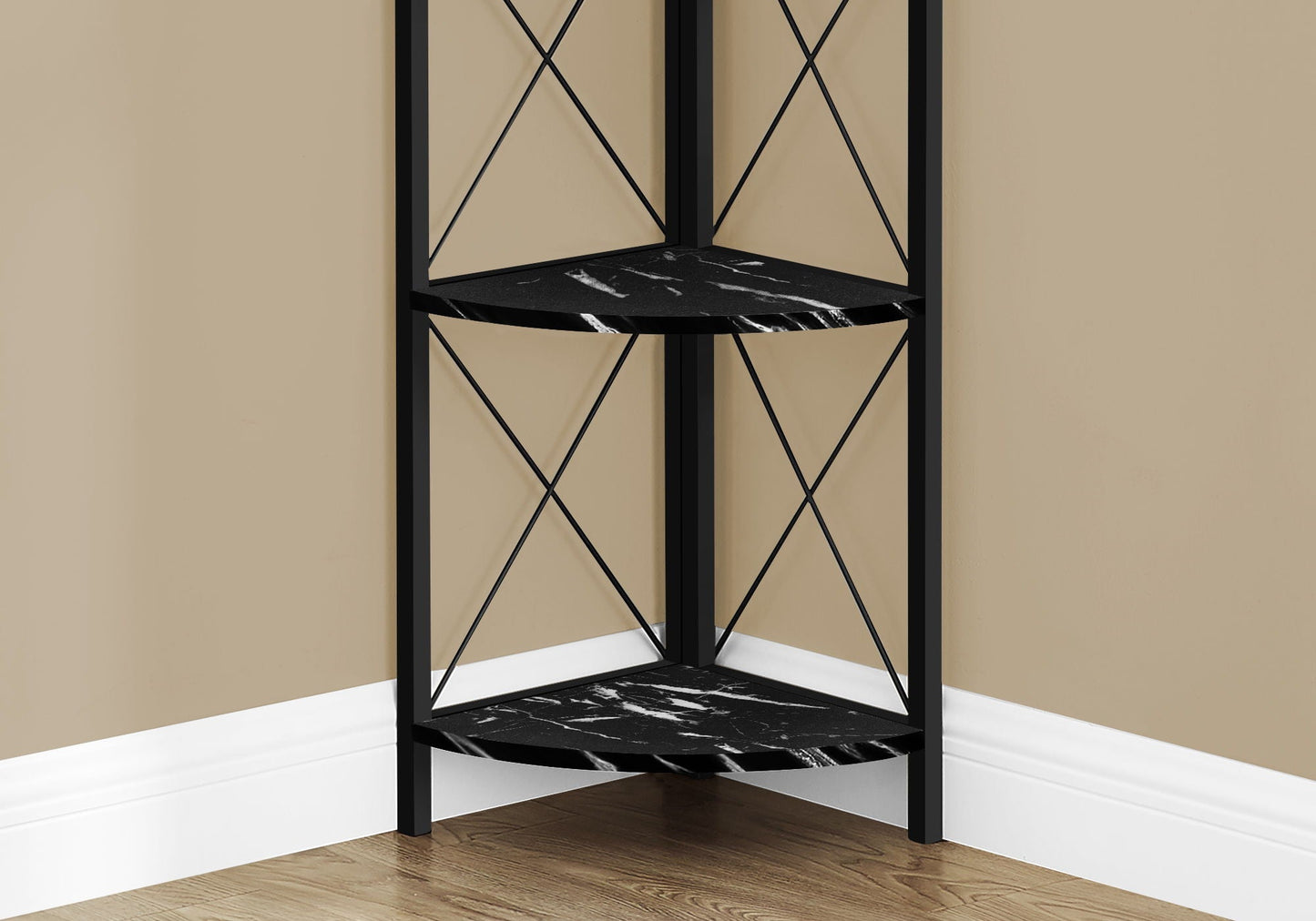 4-Tier Corner Bookshelf with Marble Look and Metal Frame