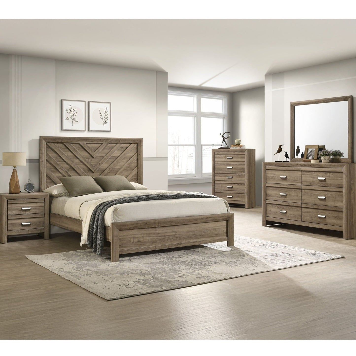 Modern Chevron Patterned Headboard Bed