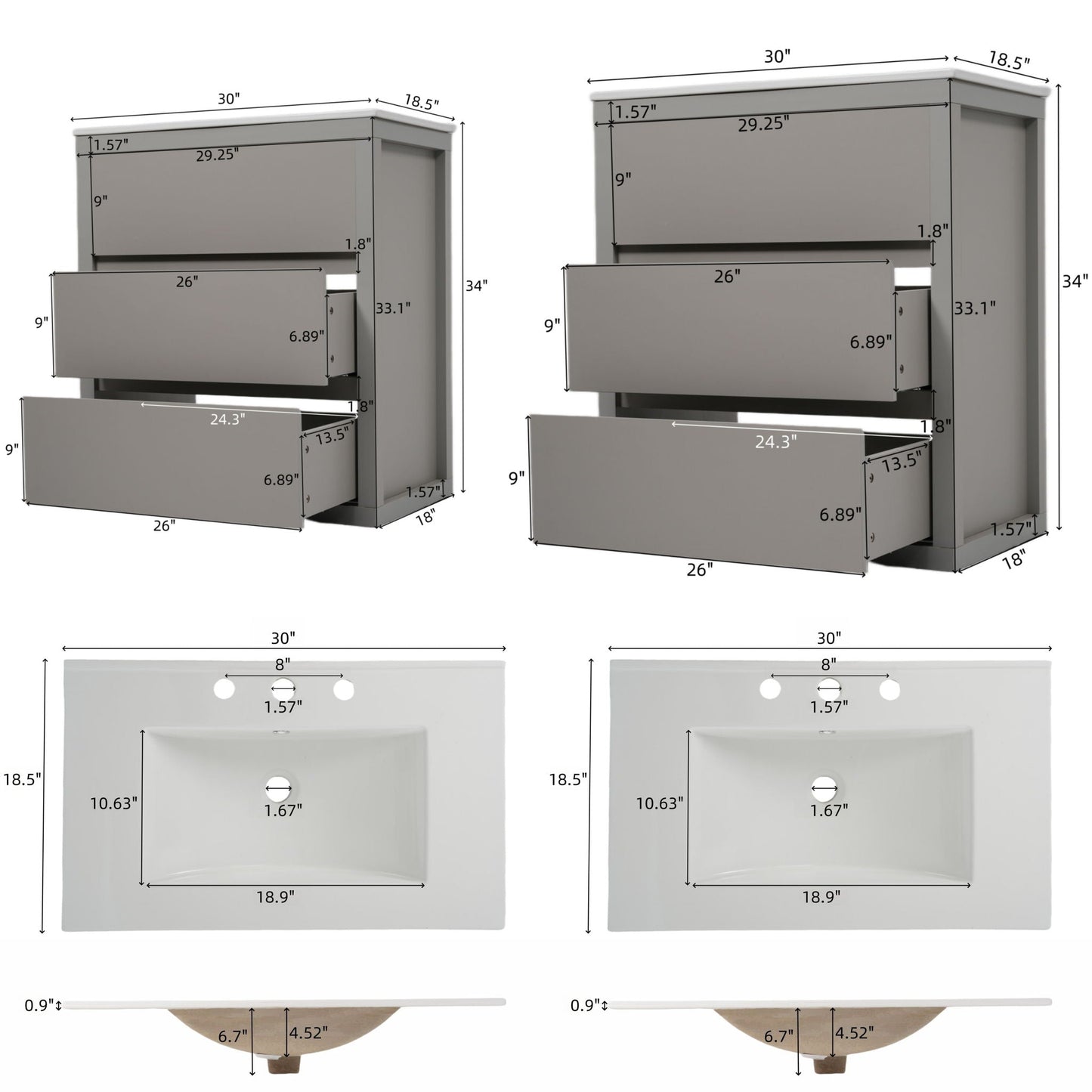 Double Sinks Bathroom Vanity Set with 2 Ceramic Basins