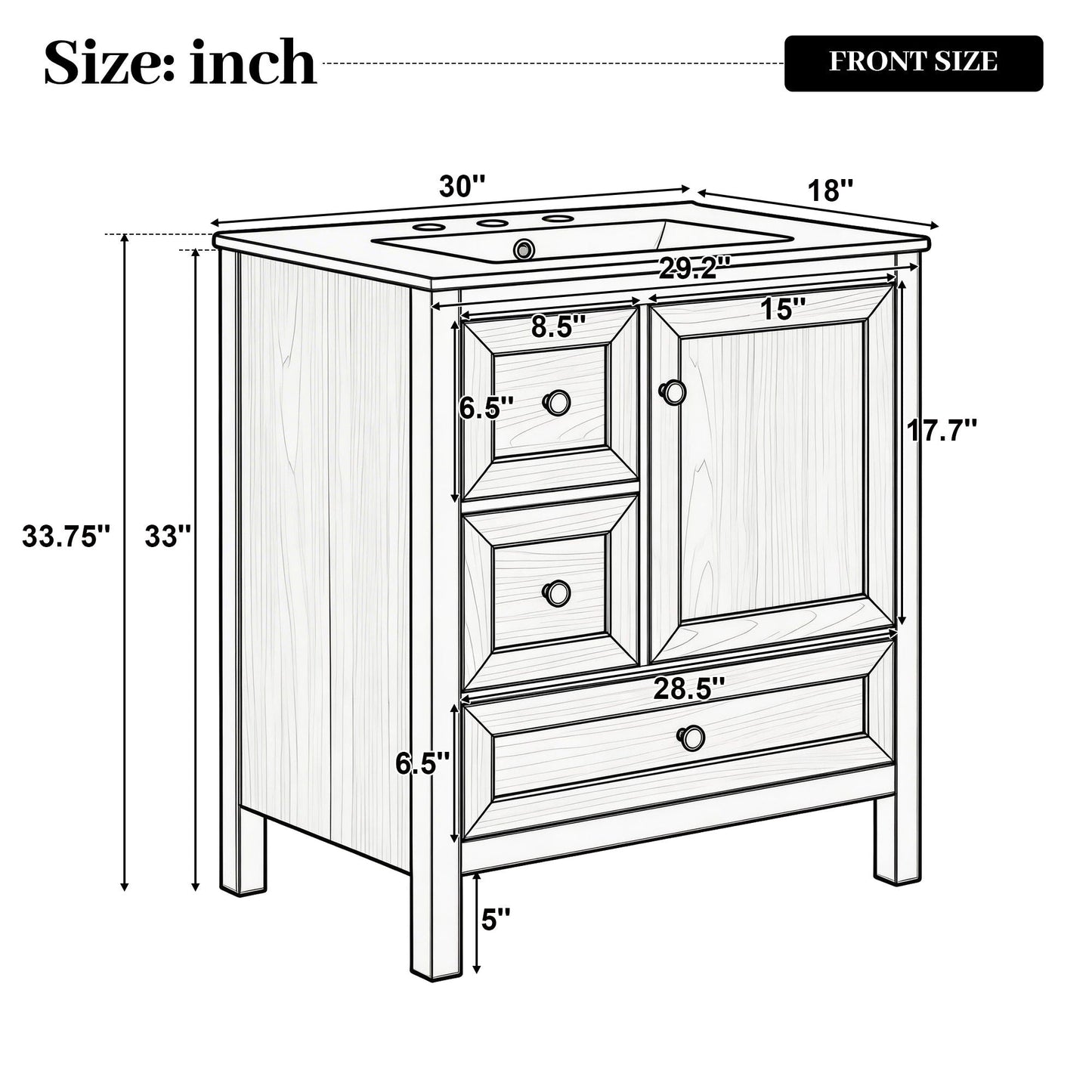 Modern Bathroom Vanity With Sink, Soft Close Drawers & Door, Storage Rack