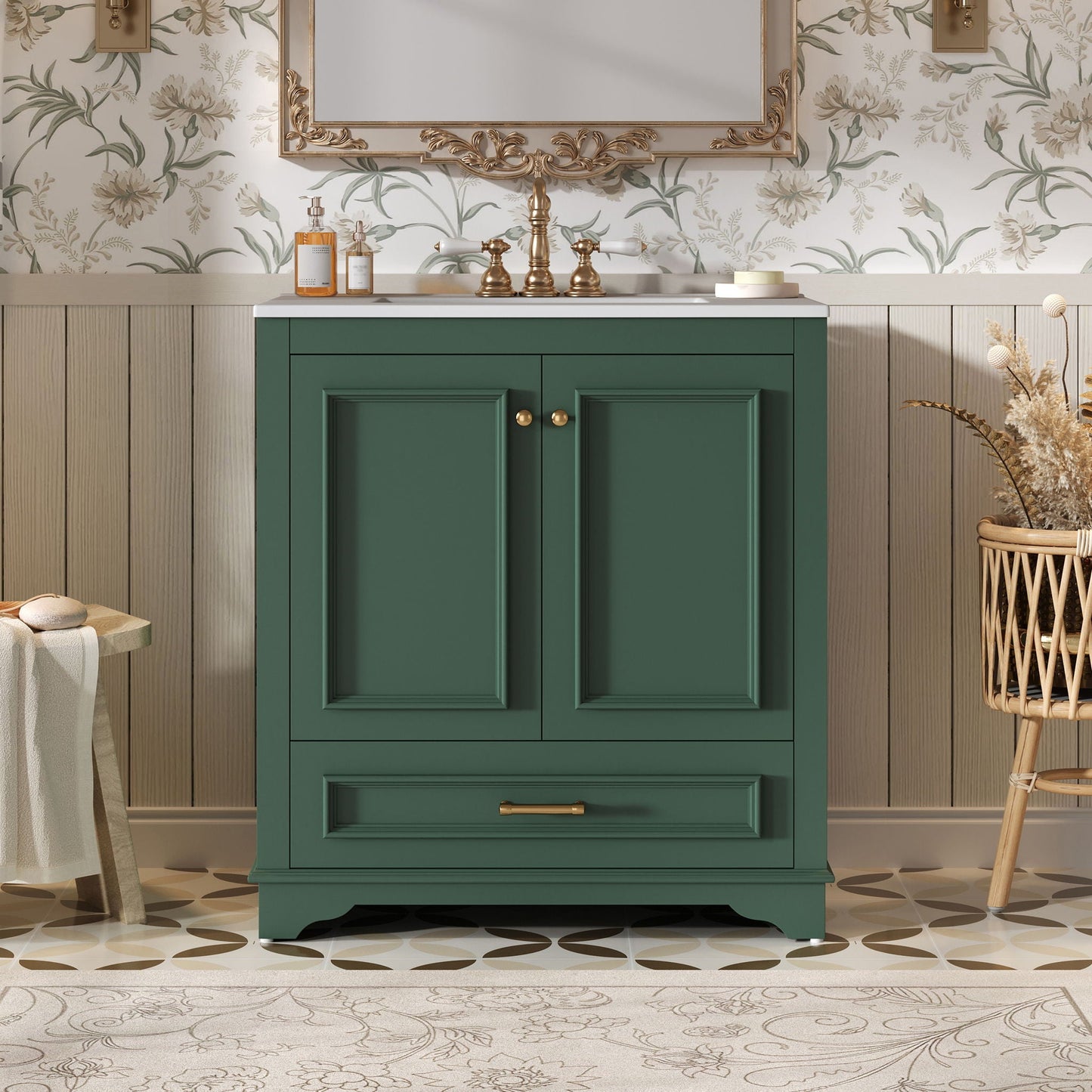 Bathroom Vanity With Sink, Cabinet & 2 Soft Closing Doors & Adjustable Shelf