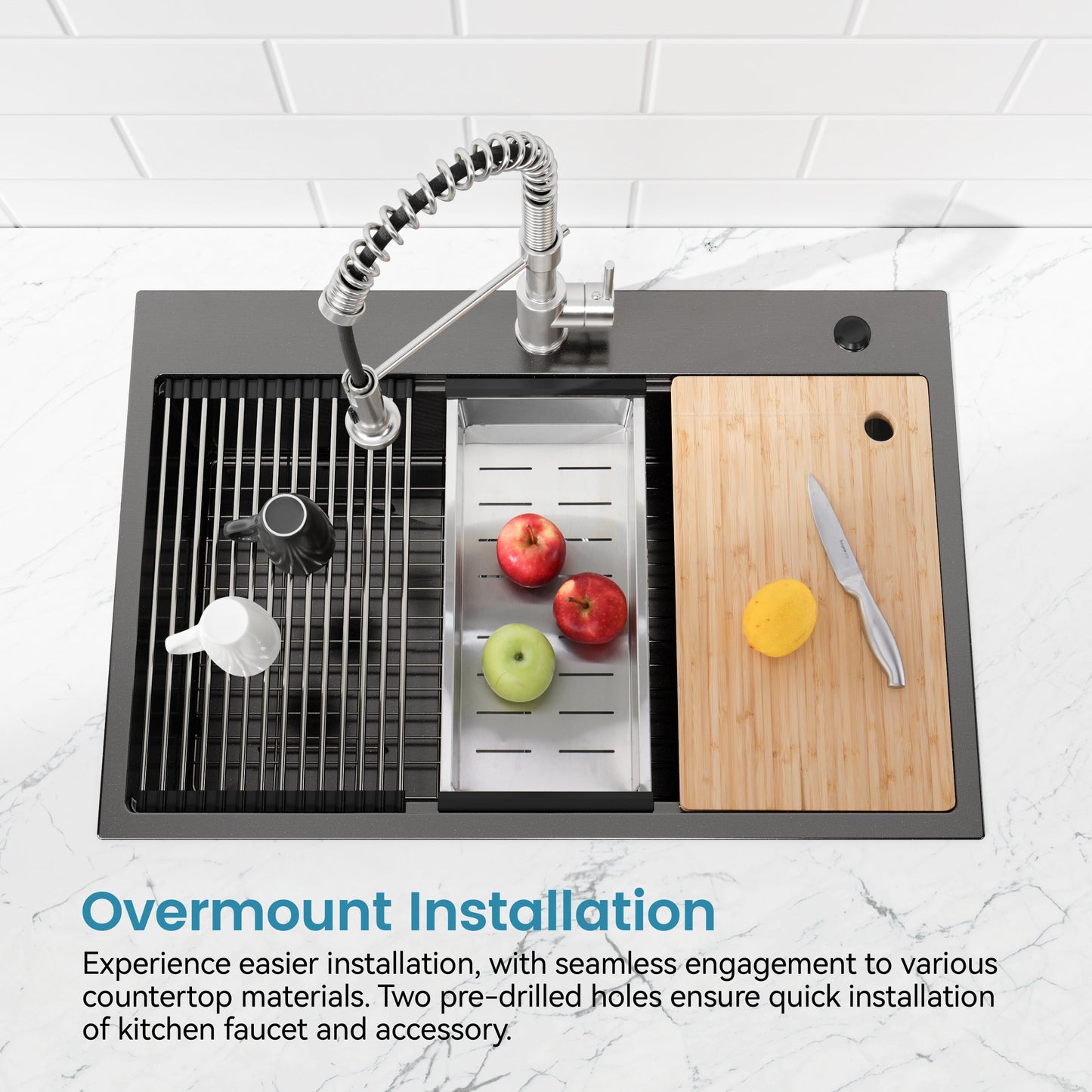 Stainless Steel Kitchen Sink, 33″x22″ Single Bowl, Overmount Handmade Sink