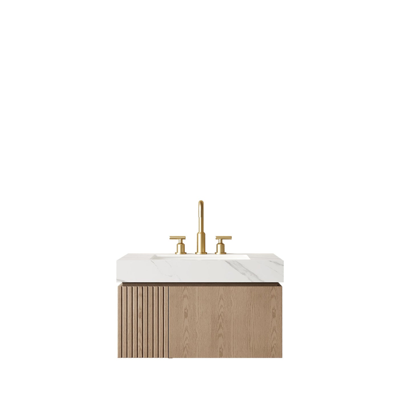 MURI 30" Bathroom Vanity & Sink, Floating Plywood Storage Cabinet with Drawer & Door, Carrara