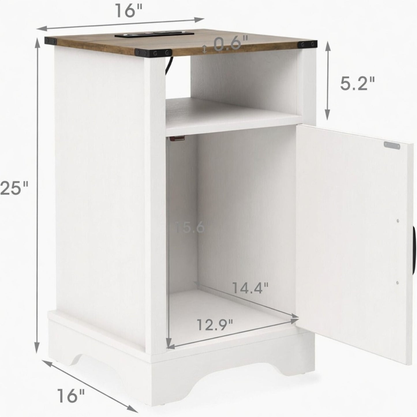 Farmhouse Nightstand With Charging Station & Storage