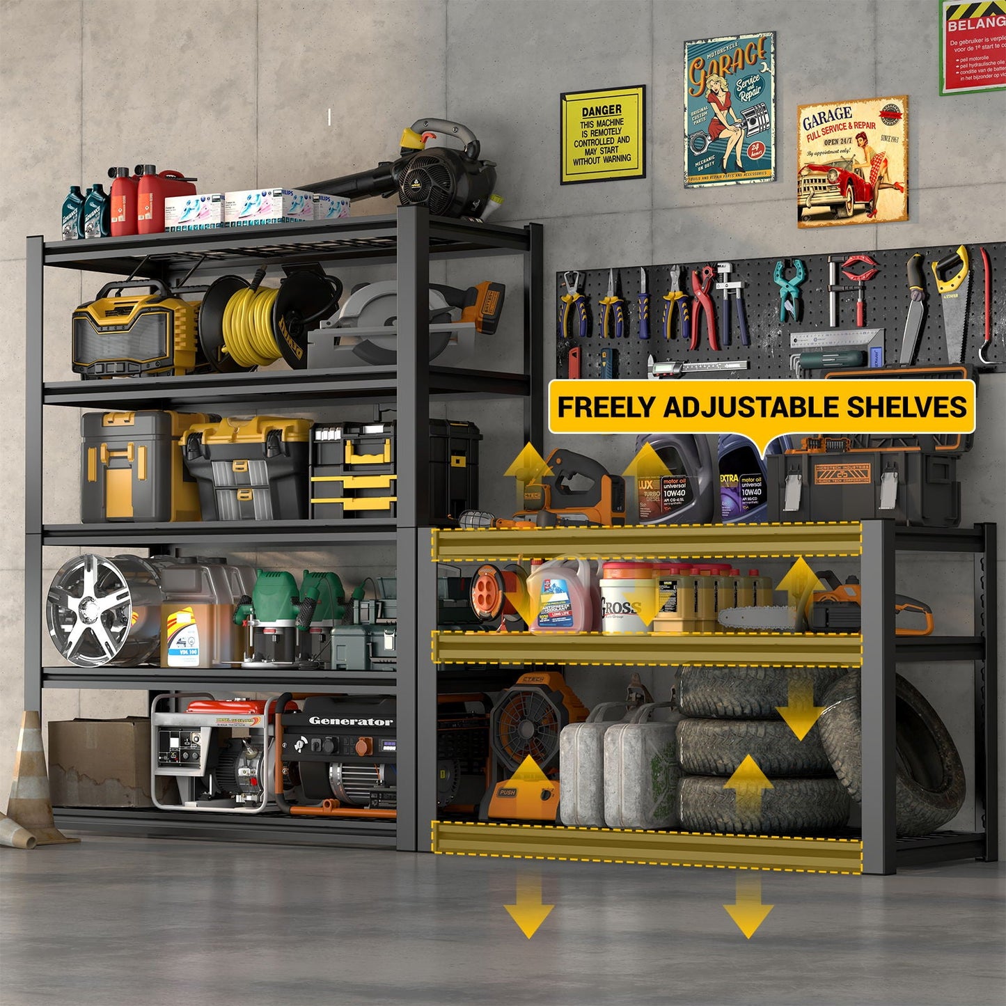 Garage Storage Rack, 5 Layer Adjustable Shelving Unit For Warehouse - Black