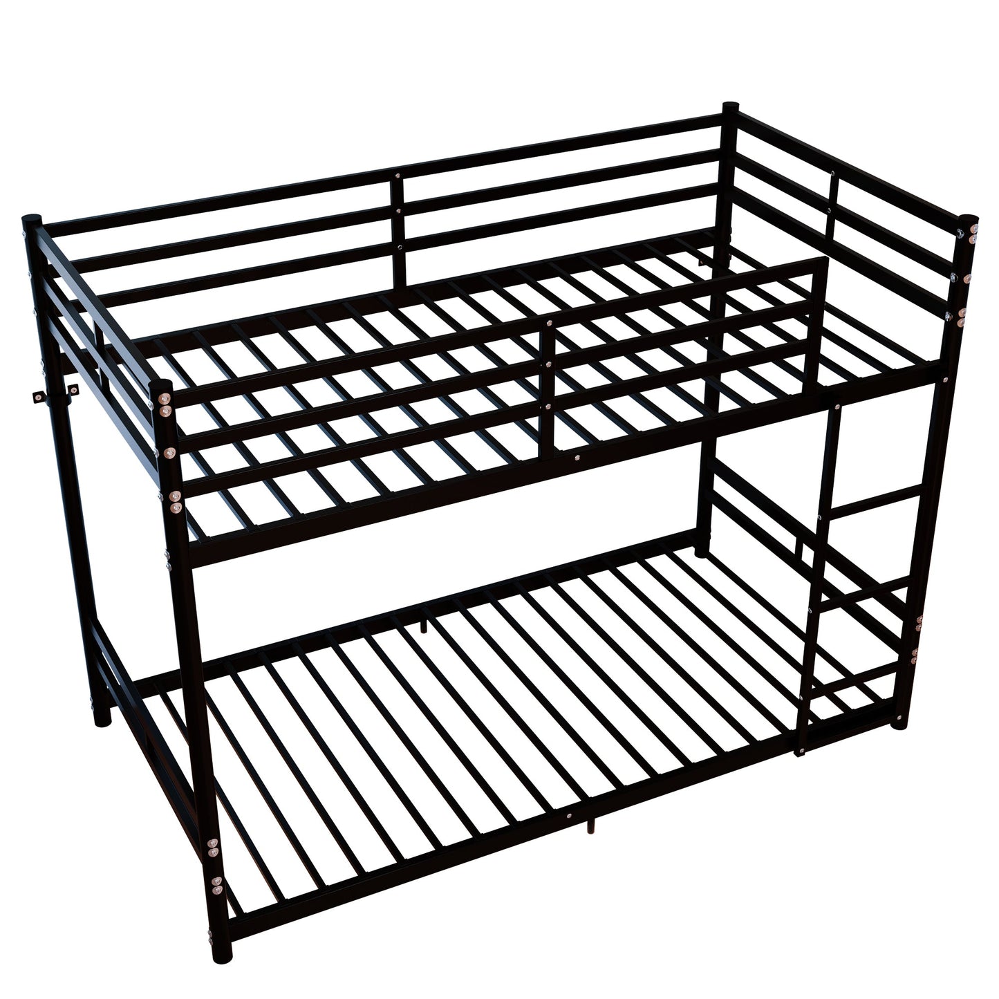 Bunk Bed with Ladder and High Guardrail Metal Bunk Bed, Storage Space, Noise Free, Twin Over Twin Size