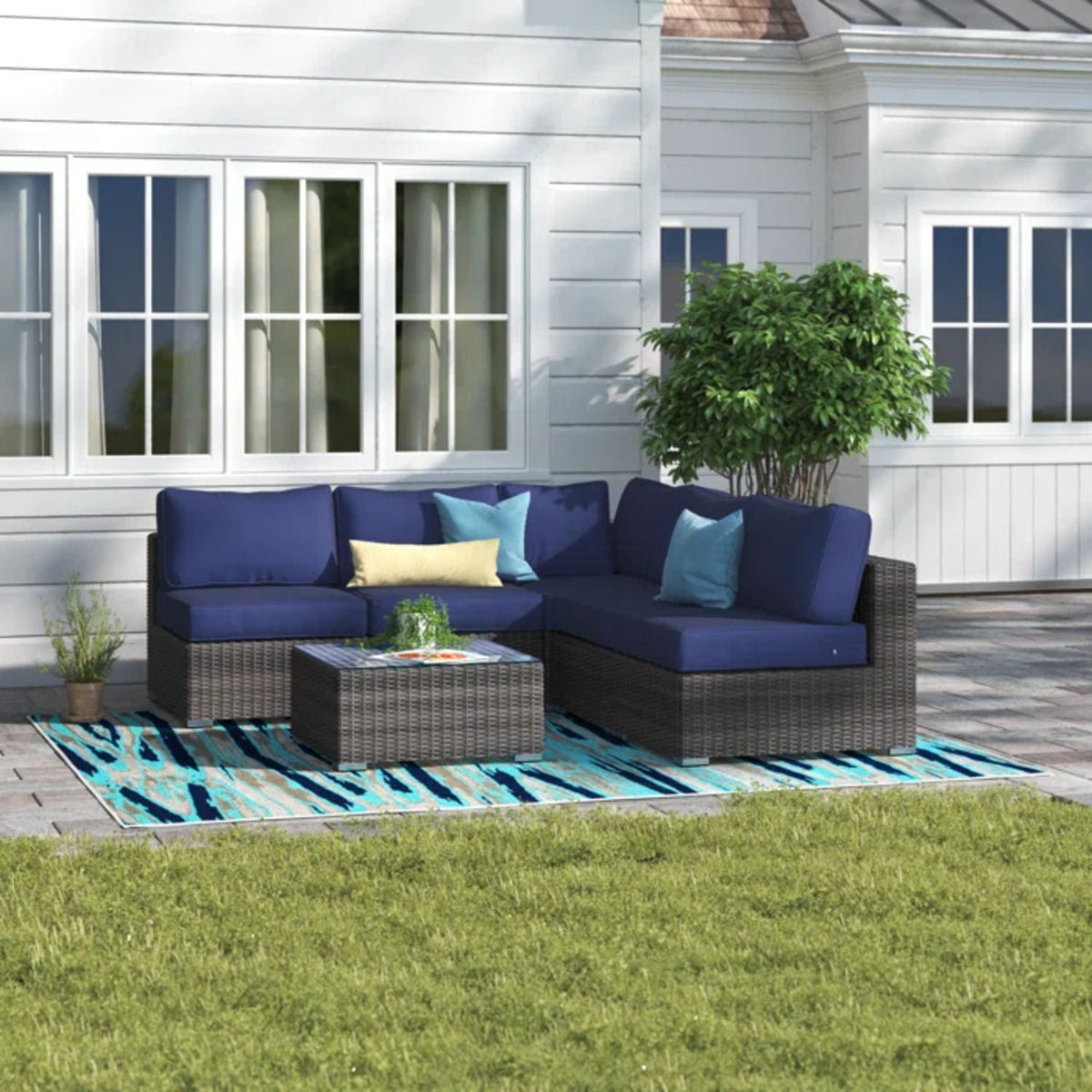Seating Set With Cushions Handcrafted Wicker Design