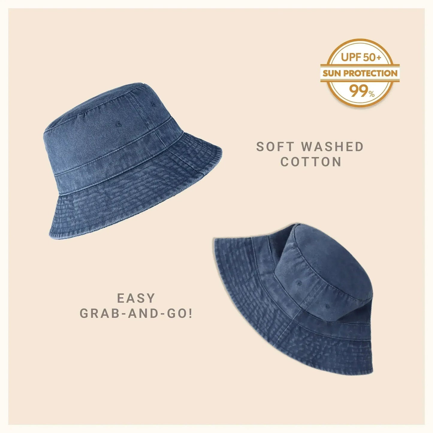 Canvas Bucket Hat - Washed Cotton Moldable Brim - UPF Sun Protection