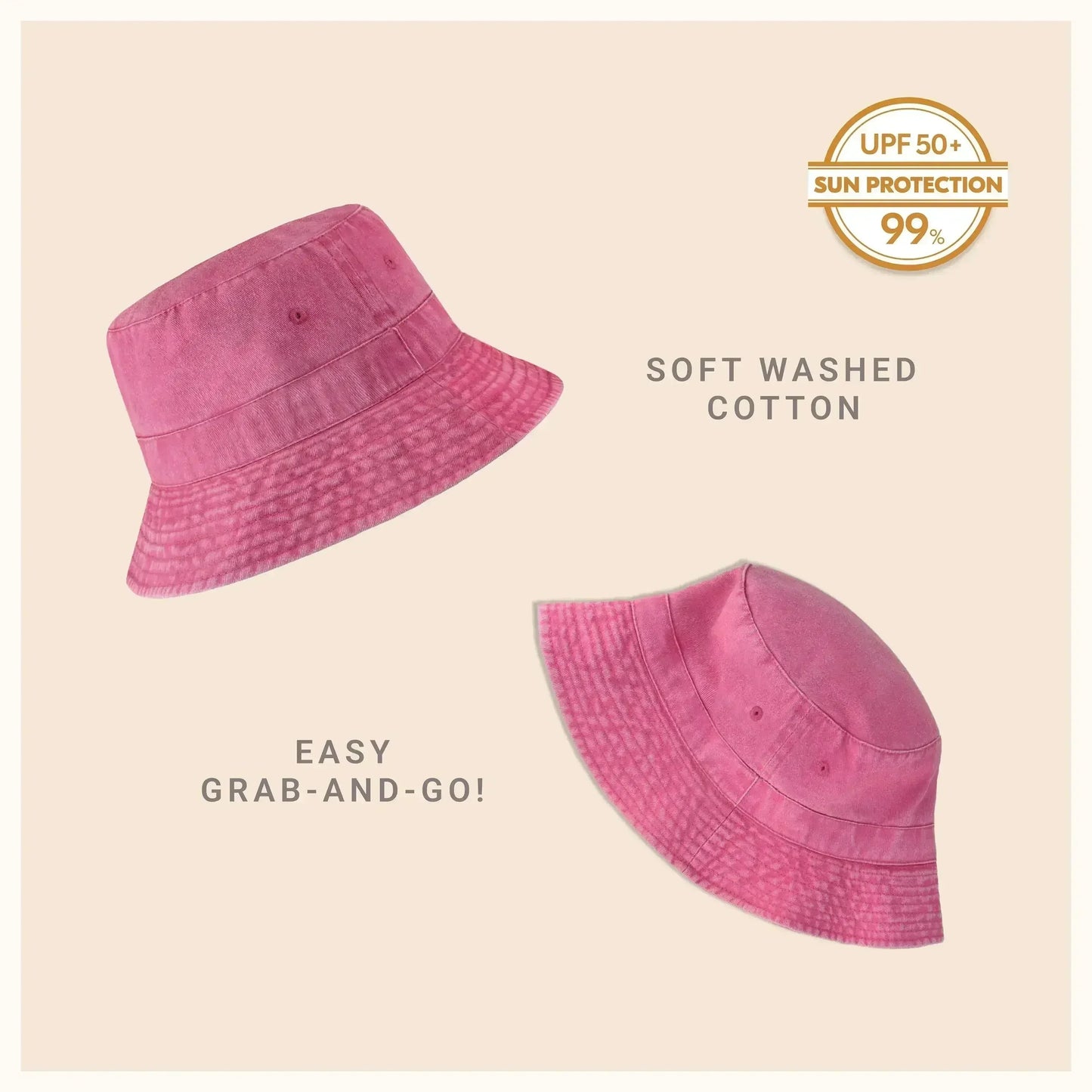 Canvas Bucket Hat - Washed Cotton Moldable Brim - UPF Sun Protection