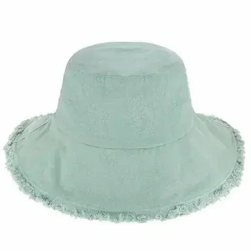 Frayed Bucket Hat - Wide Brim Cotton - UPF 50+ Sun Protection - One Size