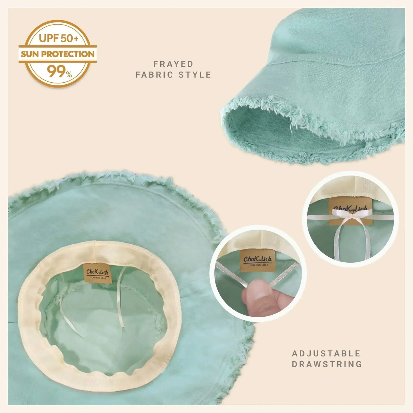 Frayed Bucket Hat - Wide Brim Cotton - UPF 50+ Sun Protection - One Size