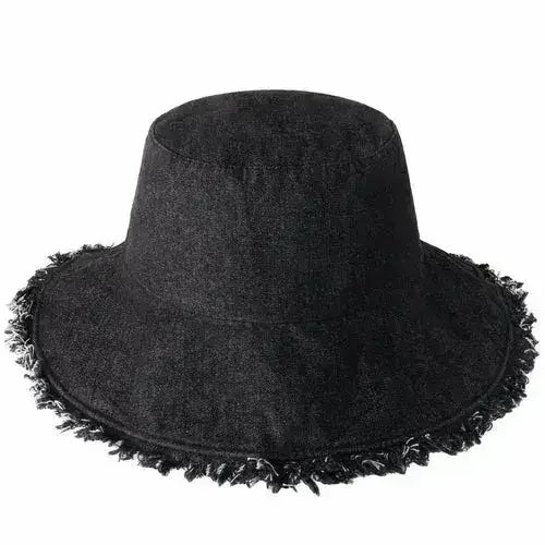 Frayed Bucket Hat - Wide Brim Cotton - UPF 50+ Sun Protection - One Size