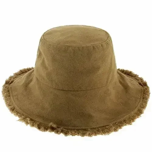 Frayed Bucket Hat - Wide Brim Cotton - UPF 50+ Sun Protection - One Size