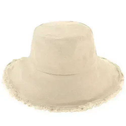 Frayed Bucket Hat - Wide Brim Cotton - UPF 50+ Sun Protection - One Size