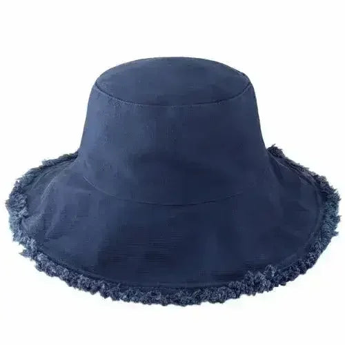 Frayed Bucket Hat - Wide Brim Cotton - UPF 50+ Sun Protection - One Size