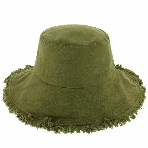 Frayed Bucket Hat - Wide Brim Cotton - UPF 50+ Sun Protection - One Size