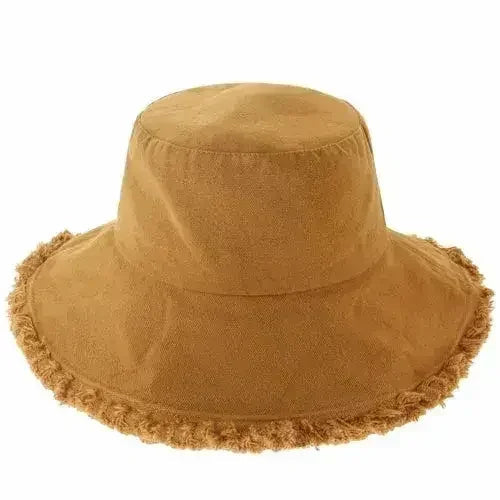 Frayed Bucket Hat - Wide Brim Cotton - UPF 50+ Sun Protection - One Size