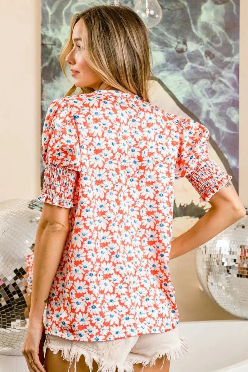 Accessories Trendsi Floral Puff Sleeve Top Women's Casual V-Neck Shirt Chic & Smoked