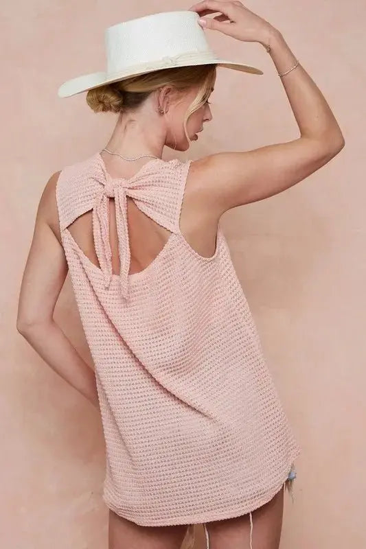 Women's Tank Top Tank Top - Popcorn Texture Open Back Tied Ribbon - Chic Casual