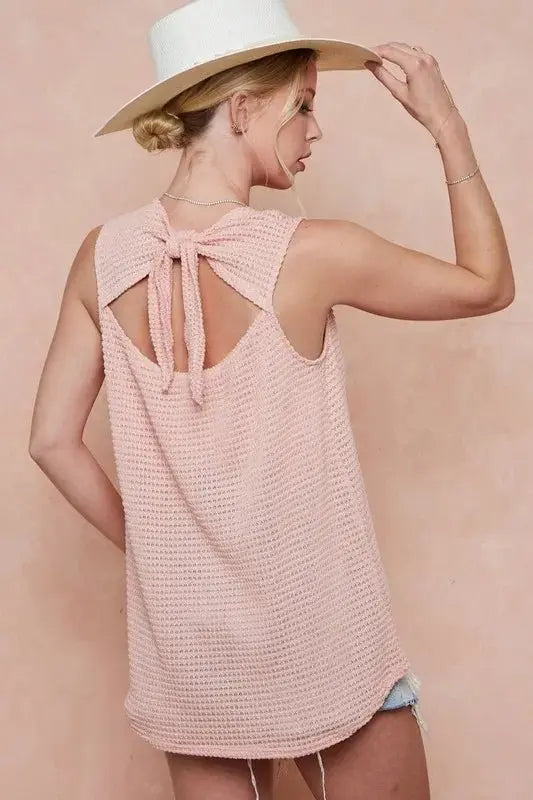Women's Tank Top Tank Top - Popcorn Texture Open Back Tied Ribbon - Chic Casual