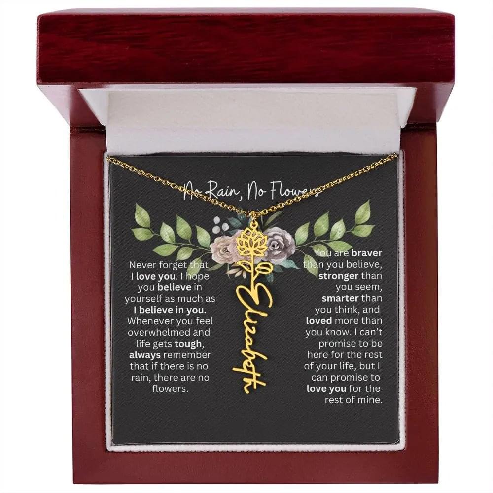 Birth Flower Necklace With Name I No Rain - No Flowers | Elegant Gift for Daughter
