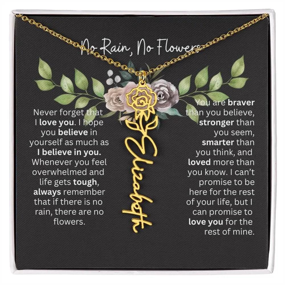 Birth Flower Necklace With Name I No Rain - No Flowers | Elegant Gift for Daughter