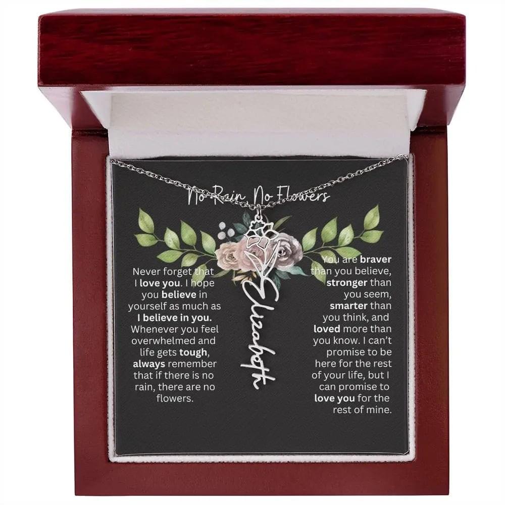 Birth Flower Necklace With Name I No Rain - No Flowers | Elegant Gift for Daughter
