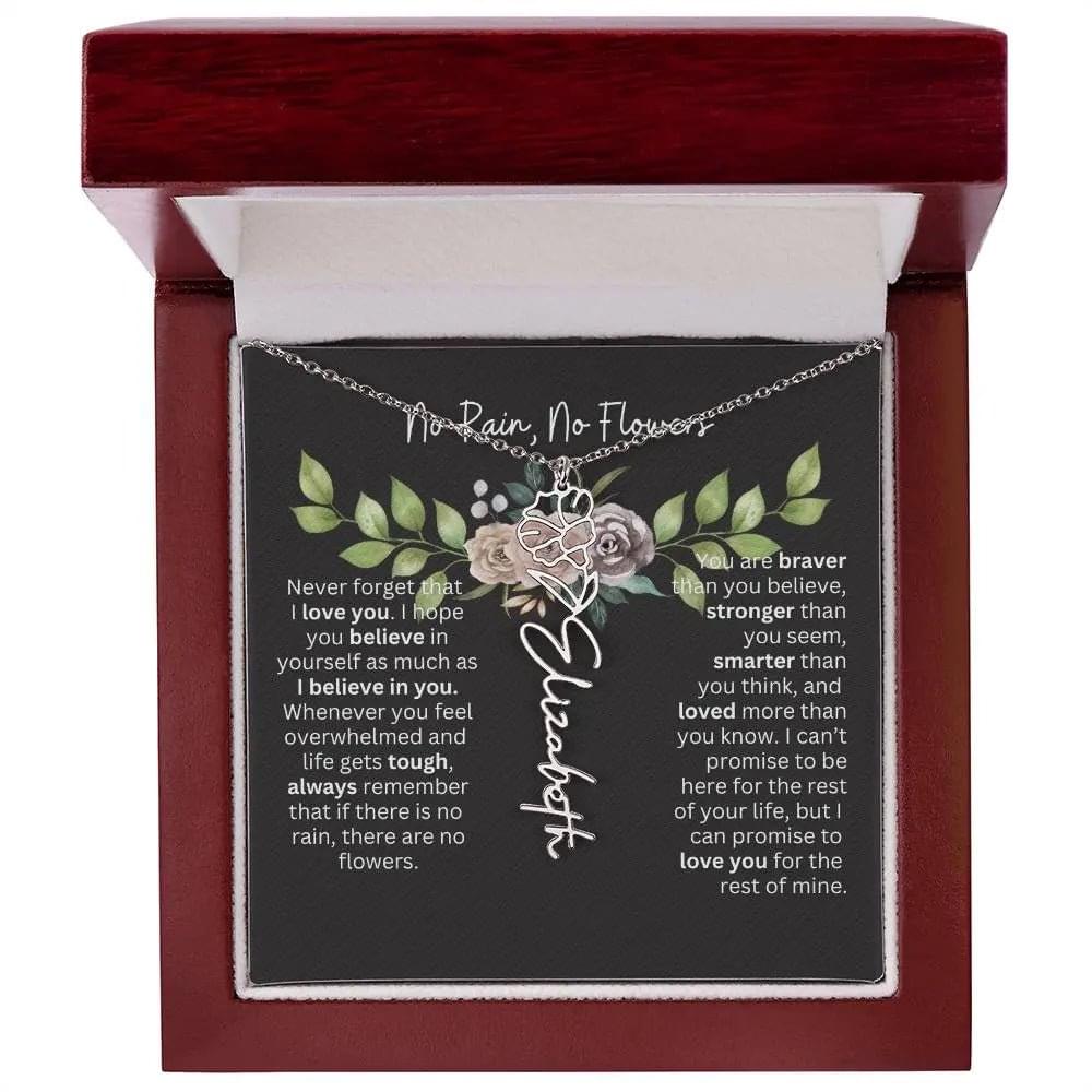 Birth Flower Necklace With Name I No Rain - No Flowers | Elegant Gift for Daughter