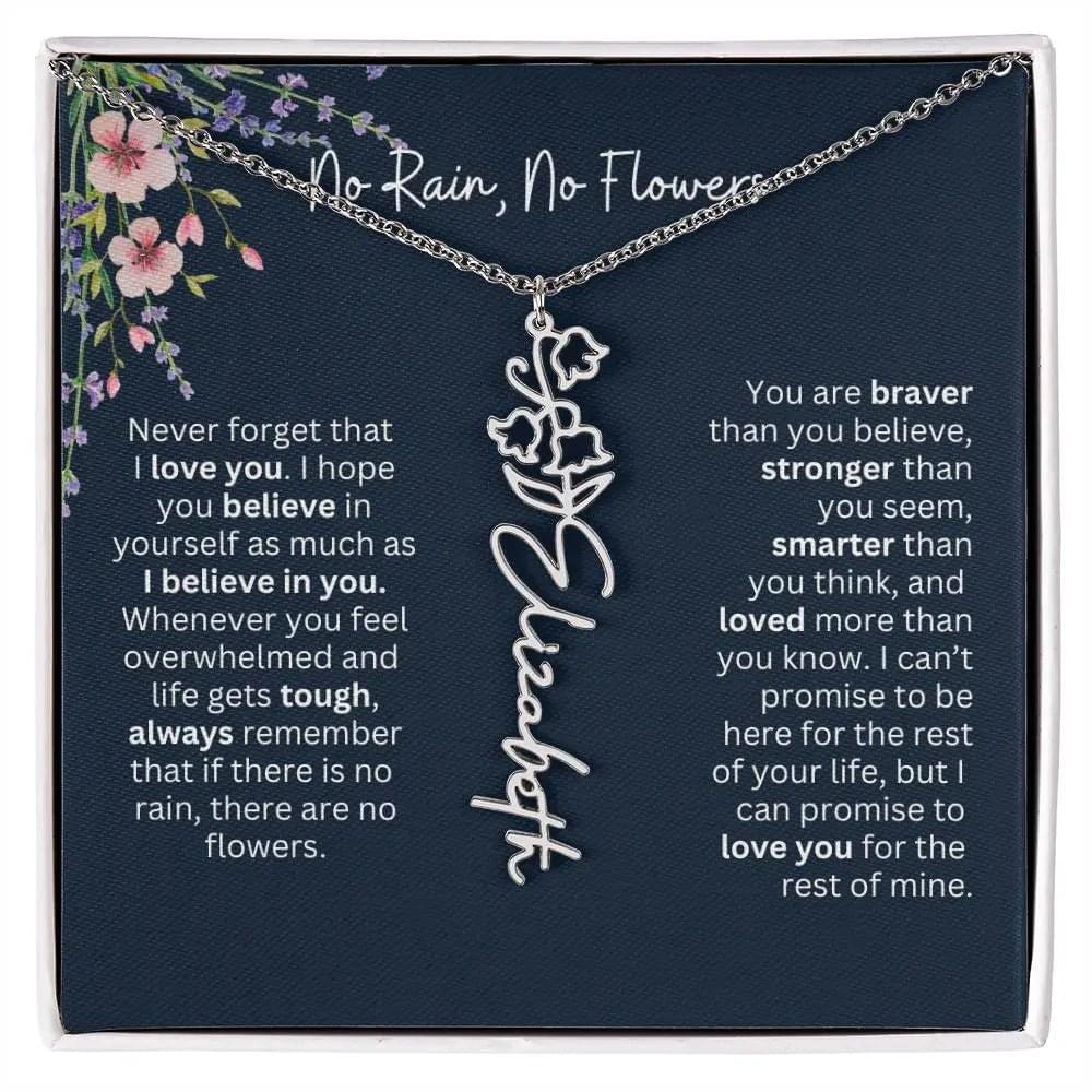 Birth Flower Necklace With Name I No Rain - No Flowers | Unique Jewelry for Daughter from Dad
