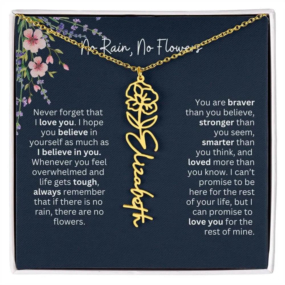 Birth Flower Necklace With Name I No Rain - No Flowers | Unique Jewelry for Daughter from Dad