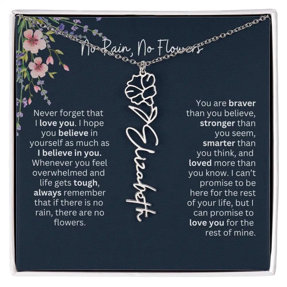 Birth Flower Necklace With Name I No Rain - No Flowers | Unique Jewelry for Daughter from Dad
