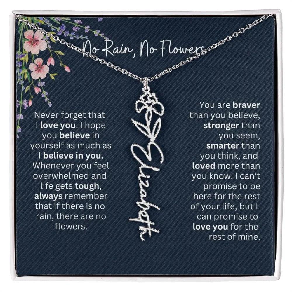 Birth Flower Necklace With Name I No Rain - No Flowers | Unique Jewelry for Daughter from Dad