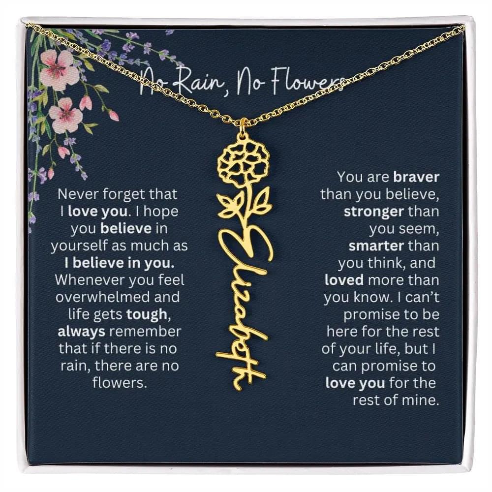 Birth Flower Necklace With Name I No Rain - No Flowers | Unique Jewelry for Daughter from Dad