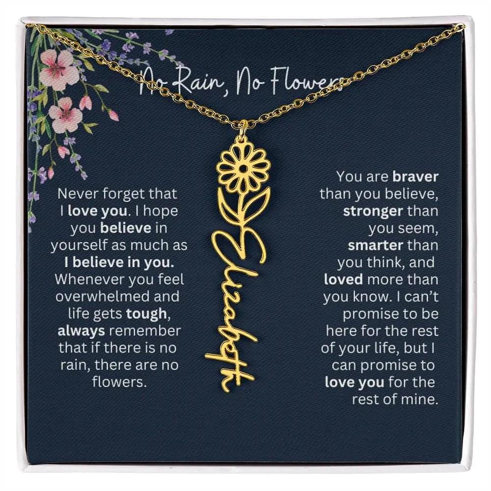 Birth Flower Necklace With Name I No Rain - No Flowers | Unique Jewelry for Daughter from Dad