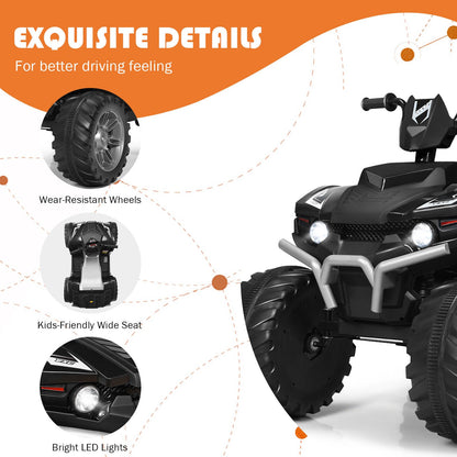 Black 12V Kids ATV Quad Ride On Car with LED Light and Music Toy