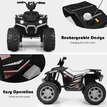 Black 12V Kids ATV Quad Ride On Car with LED Light and Music Toy