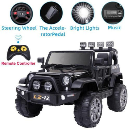 Black 12V Kids Ride-On Car with Parent Remote Control for Safe Play
