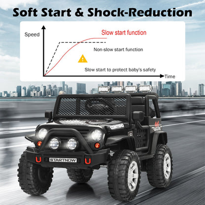 Black 12V Kids Ride On Truck with Remote Control & Lights - Electric Car for Endless Fun!