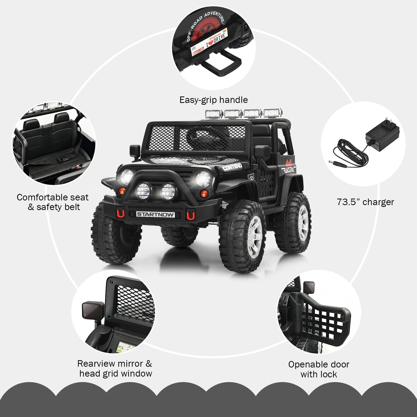 Black 12V Kids Ride On Truck with Remote Control & Lights - Electric Car for Endless Fun!