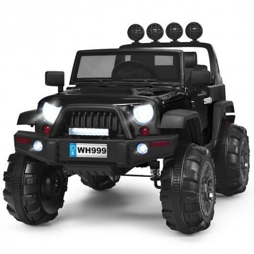 Black 12V Kids Ride On Truck with Remote Control and Double Magnetic Door