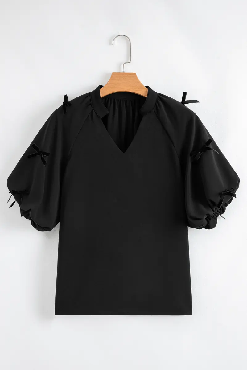 Women's Blouse - Puff Sleeve & Black Bow - Southern Belle Style