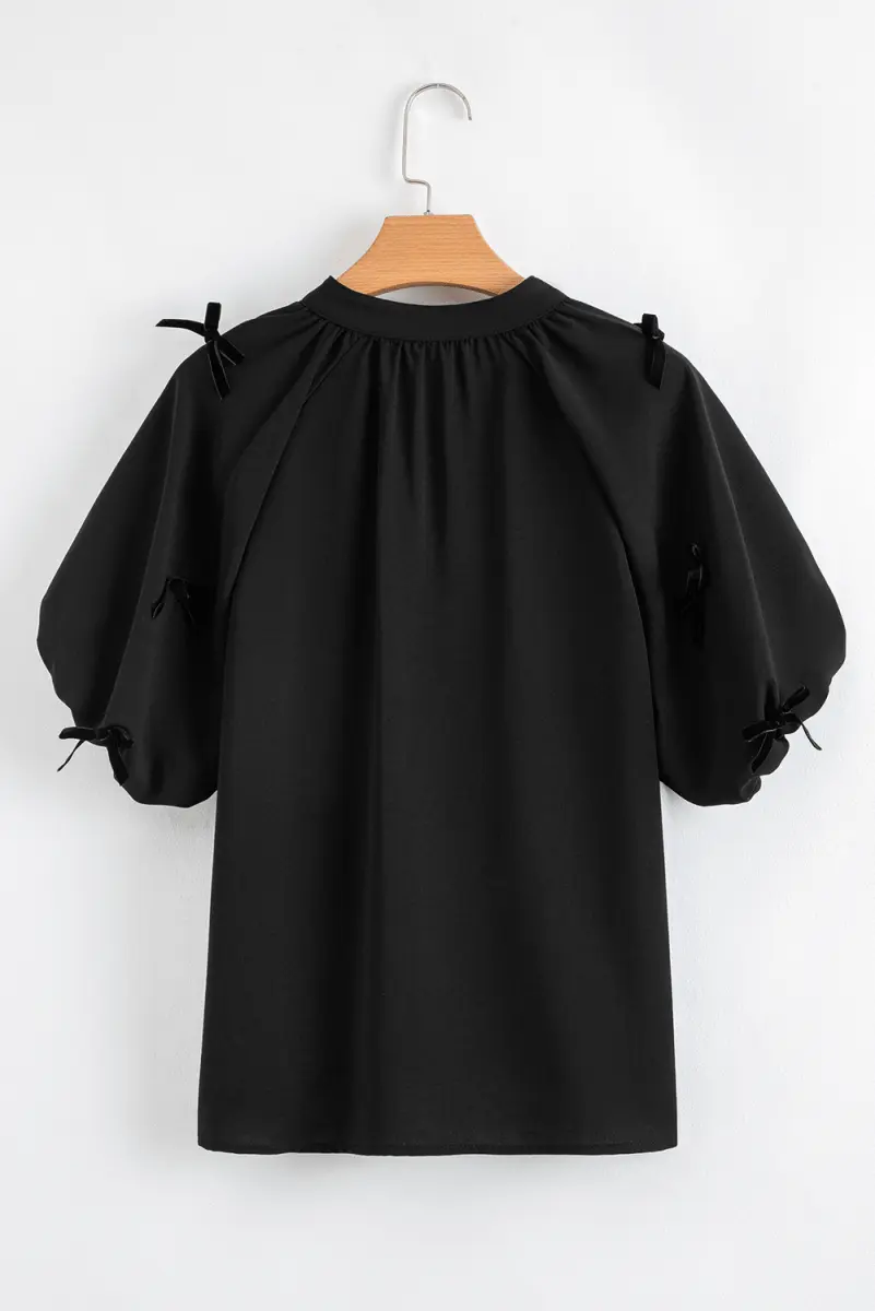 Women's Blouse - Puff Sleeve & Black Bow - Southern Belle Style